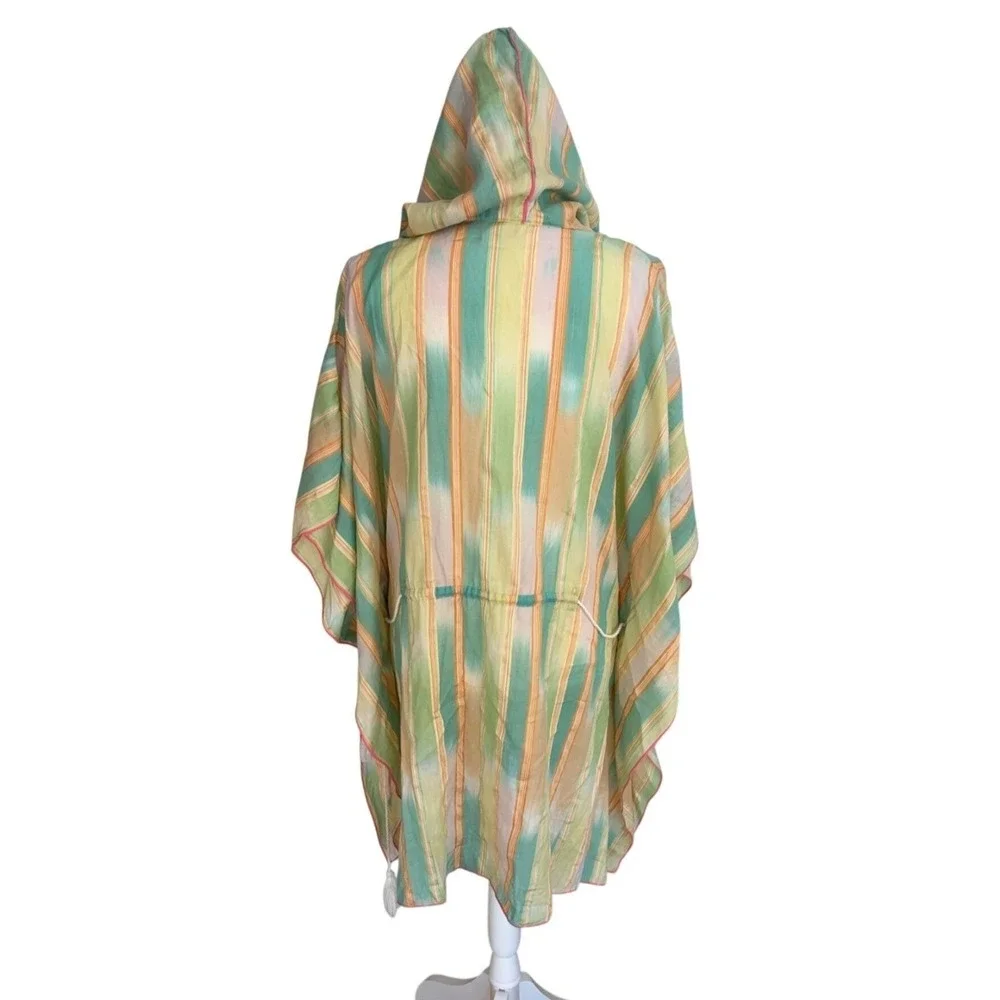 Anthropologie Lilka Pastel Yarn Dyed Tunic Poncho Green Cotton Oversized Size XS